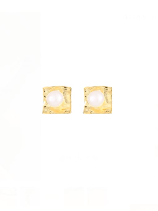 ES2593 [Gold] 925 Sterling Silver Imitation Pearl Square Minimalist Stud Earring